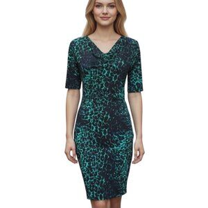 BCBGMaxAzria Leopard Print Mini Dress Sz.S Black Green Animal Print Cowl Neck